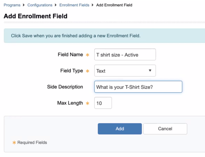 Adding a Text enrollment field